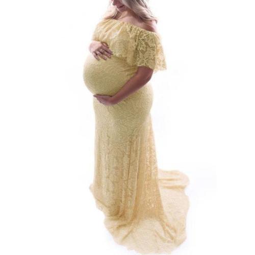 Maternity Lace Off Shoulder Floor-Length Dress