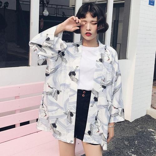 2020 Vintage Summer Printed Chiffon Sunscreen Harajuku Kimono Cardigan Outerwear Blouse Japanese Style Women Clothing