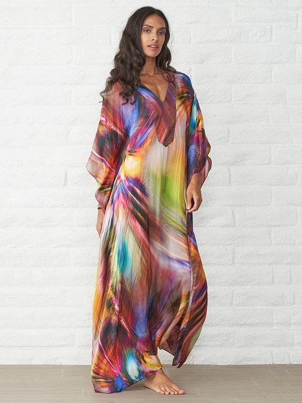 US 23.99 Loose Printed Beach Sunprotection Long Dress www