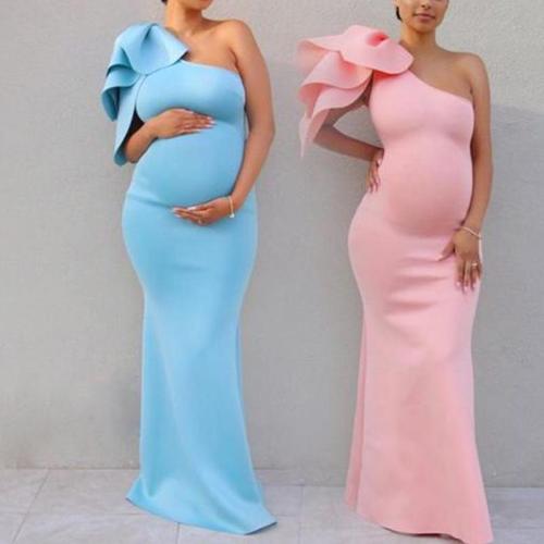 Maternity One-Shoulder Short Sleeve Full Length Dress