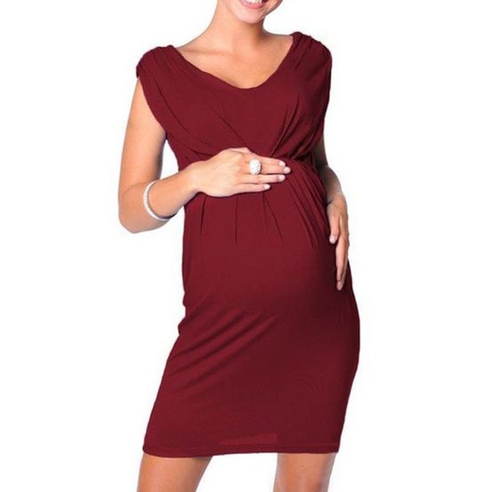 Summer New Fashion Maternity Clothes Pregnant Women Sleeveless Bodycon Dress Sexy Solid Dress