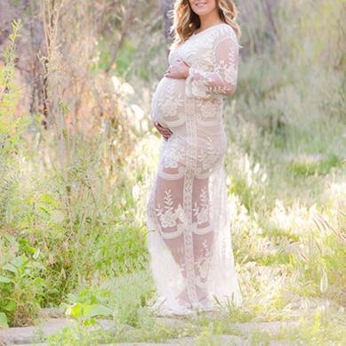 Maternity See-Through Lace Dress