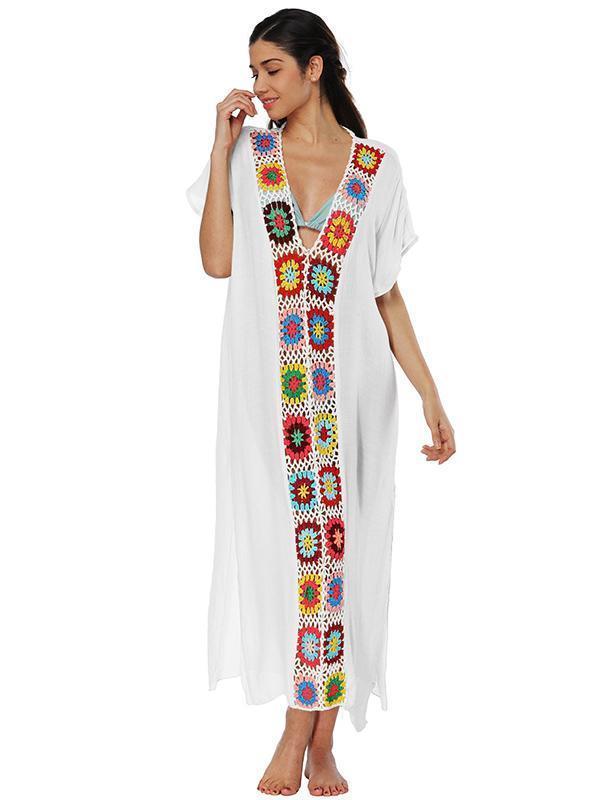 Deep V-neck Embroidered Split-joint Beach Maxi Dresses