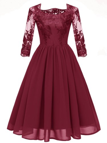 1950s Embroidery Lace A-line Dress