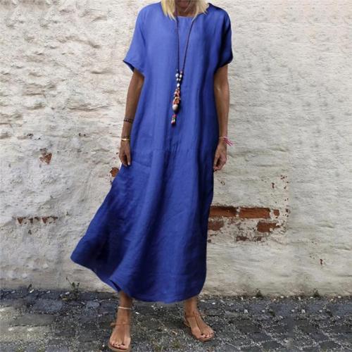 Casual Pure Color Round Neck Vacation Maxi Dress
