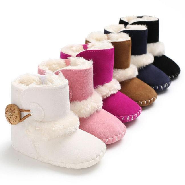 0-18M Newborn Infant Baby Girls Snow Boots Winter Warm Baby Shoes Solid Button Plush Ankle Boots
