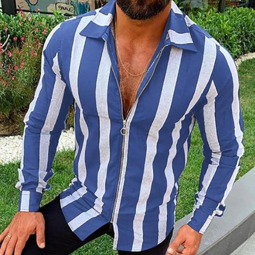 Fashion Long Sleeve Striped Zipper Casual Shirt