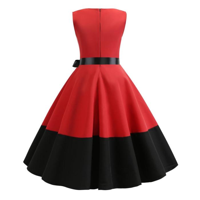 Red Patchwork Women Summer Dress 2020 Pin UP Black Red Vestidos Retro Casual Tank Party Robe Rockabilly 50s 60s Vintage Dresses