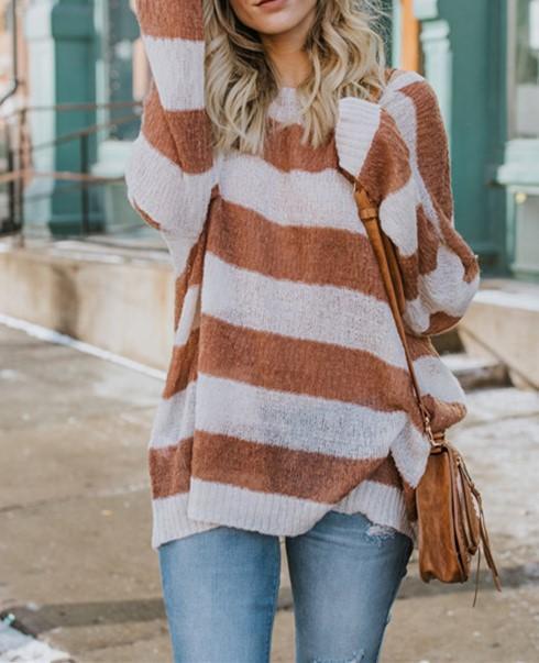 Fashion Wild Loose Striped Knit Sweater
