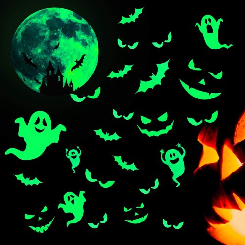 Sheets Halloween Luminous Stickers Halloween Glow in Dark Window Decals Removable Ghosts Bats Moon Peeping Eyes Wall Stickers Night Glow Decals for Halloween Theme Party