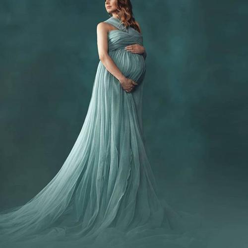 Maternity One-Shoulder Sleeveless Full Length Gown