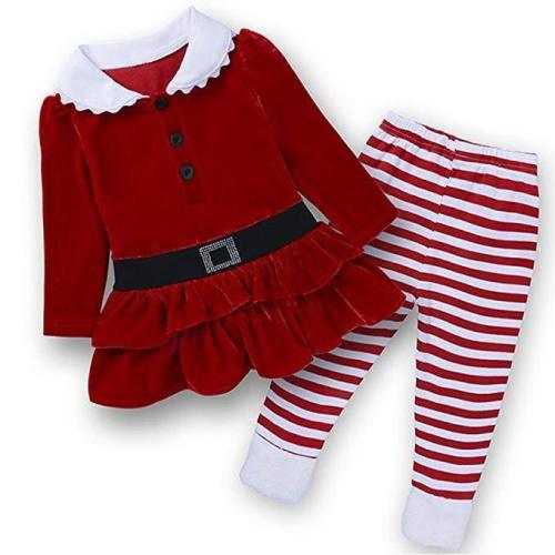 Kids Toddler Christmas Santa Red Long Sleeve And Stripe Pant Corduroy Costume