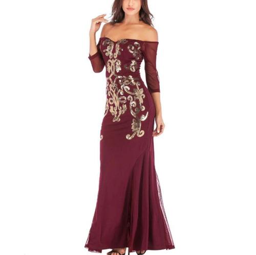 Sexy off-the-shoulder contrast sequin embroidered dress