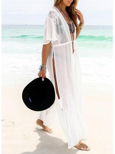 White Lace Chiffon Cover Up Beach Dress