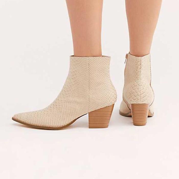 Gentlewomanly Snakeskin Pointed Toes Chunky Heels Martin Boots