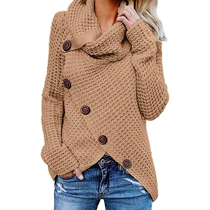 Turtleneck Button Up Wrap Sweater