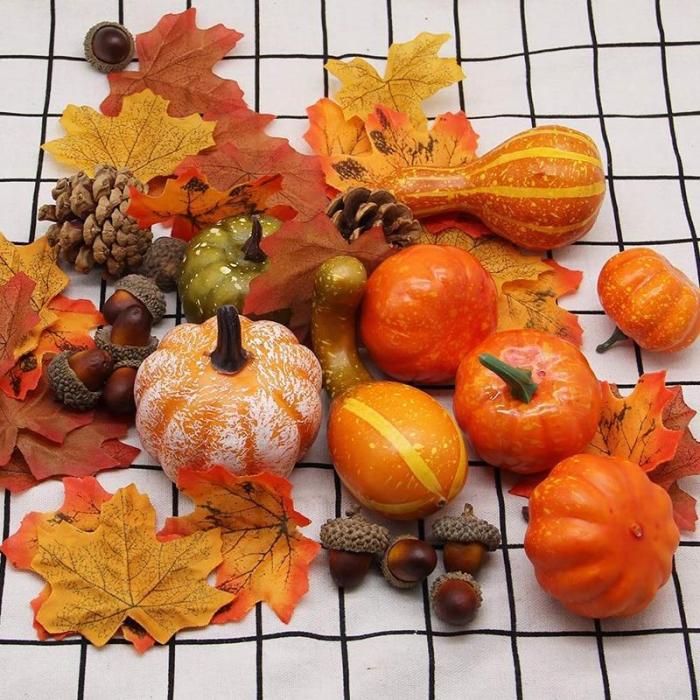 Fall Harvest Decor Props Artificial Mini Pumpkin Gourd Acorn Berries Maple Leaf Artificial Pumpkin Diy Craft Simulation Hallowee