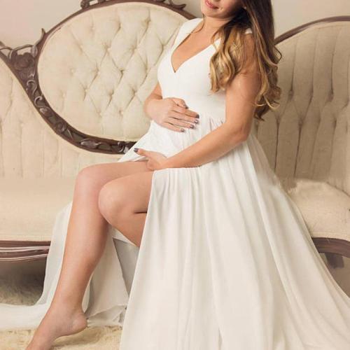 Maternity Solid White Sleeveless Baby Shower Dress