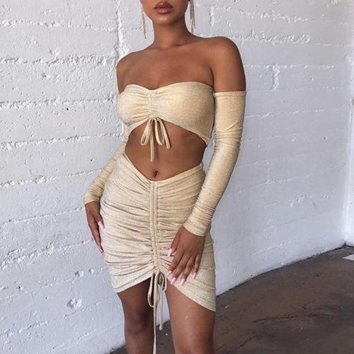 Sexy Tube Top Long Sleeve Bodycon Dress Suit