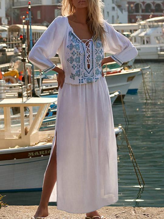 Printed Raised Band Cover-up Maxi Dress