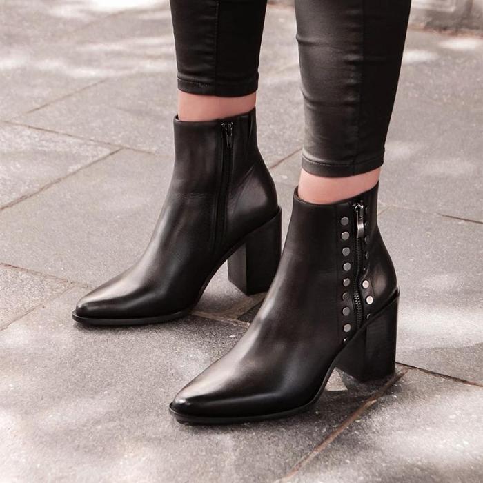 Women's Fashion Solid Color Studded Ankle Boots
