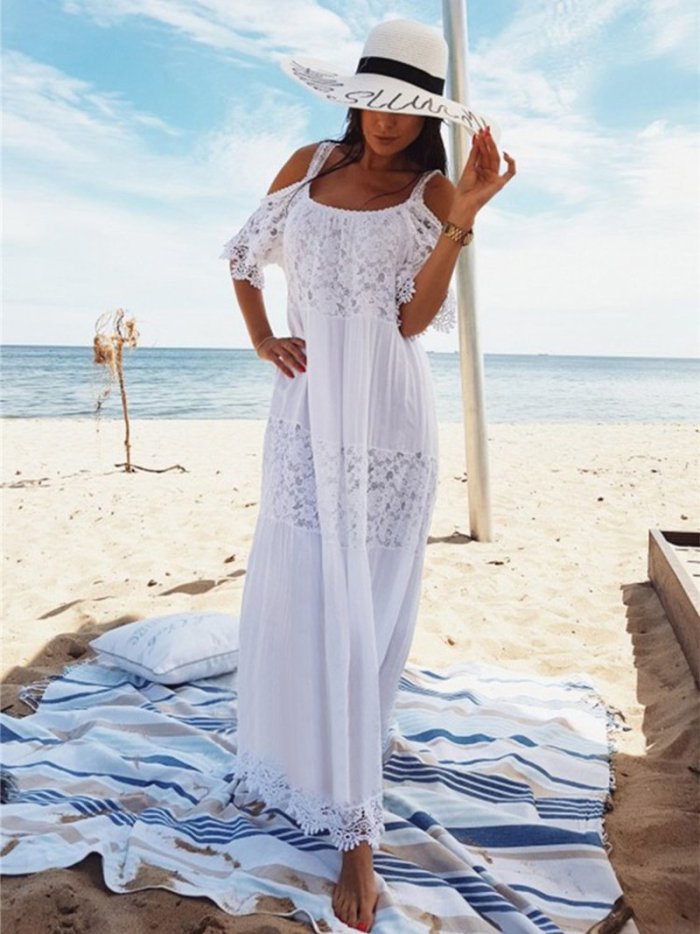 Fashion Off-Shoulder Bare Back Beach Maxi Dresses