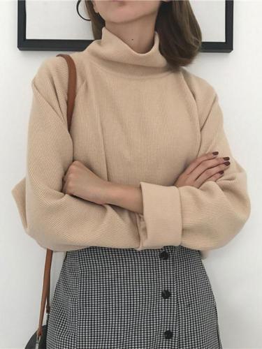 Casual High Collar Pure Colour Thickening Knitwear