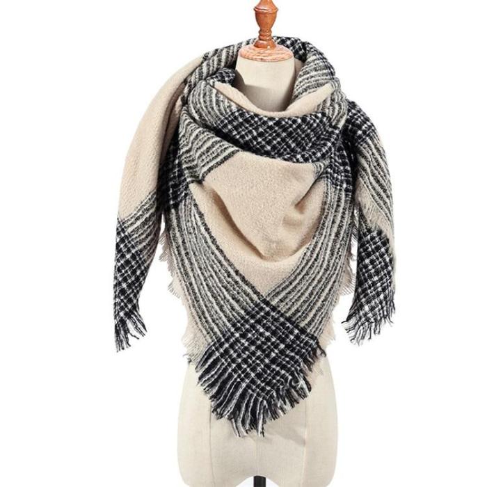 2020 Winter Warm Plaid Triangle Cashmere scarf for women Striped Blanket knitted shawl and Wraps Pashmina Female foulard