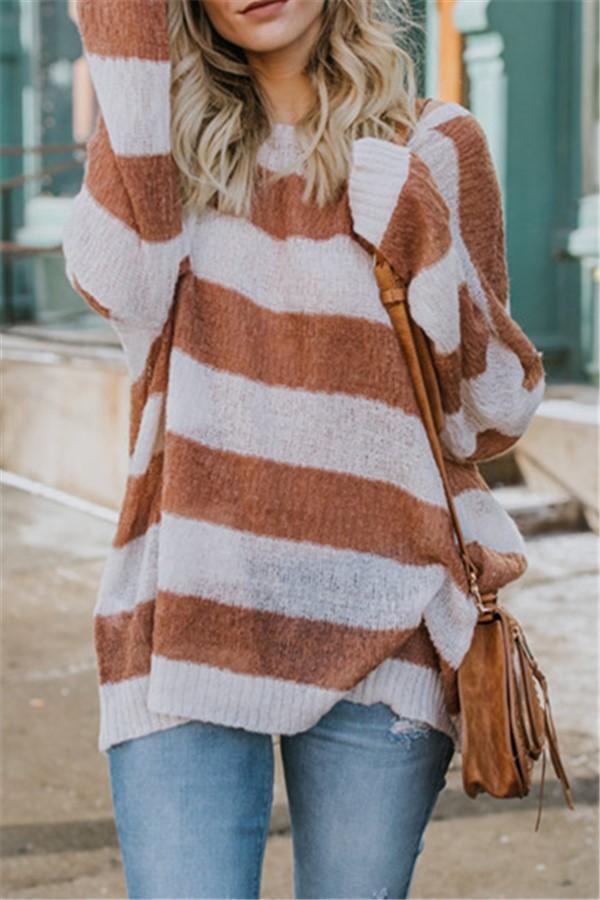 Fashion Wild Loose Striped Knit Sweater