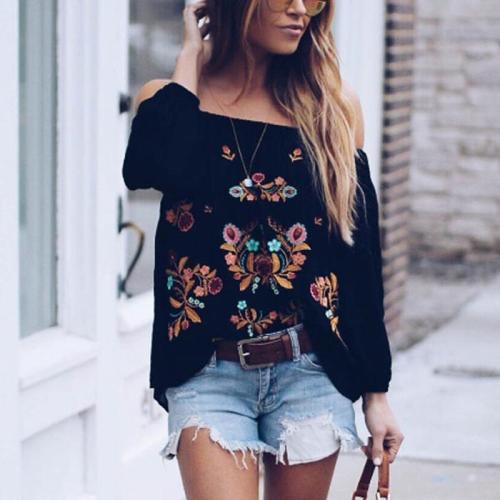 Off Shoulder  Embroidery  Blouses