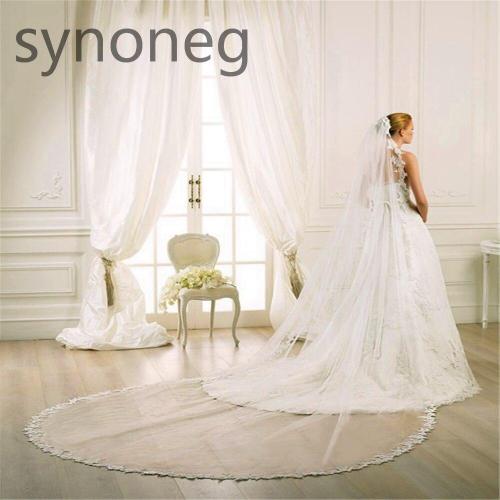 White Lace Bridal Edge Veils Hot Sale 300CM Cathedral Bridal Veil Custom Made Ivory Tulle Wedding Accessories For Bride