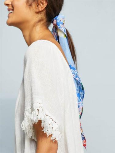 White Loose Short Sleeves Beach Cover-Ups