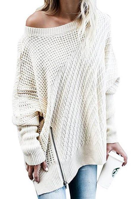 Stylish Casual Loose Plain Thermal Irregular Hem Long Sleeve Sweater