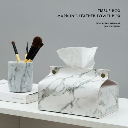 Chic Tissue Case Box PU Leather Marble Pattern Box Case
