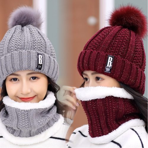 Winter Knitted Hats Women Beanie Hats Sets