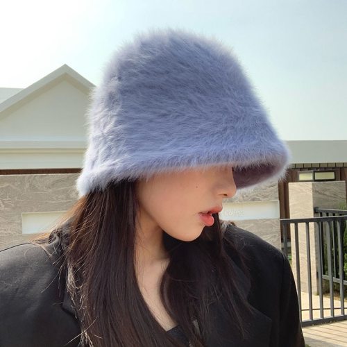 Women's Rabbit Fur Hat knitted wool Bucket Cap