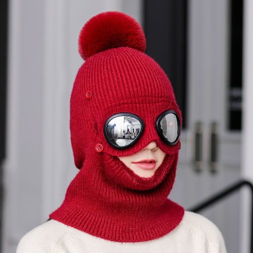 Winter Beanie Hats with Goggles Knitted Beanie Earflap Cap