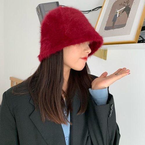 Women's Rabbit Fur Hat knitted wool Bucket Cap