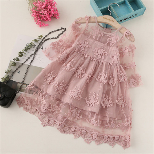 3-8Y Baby Girls Lace Flower Dress Princess Dress