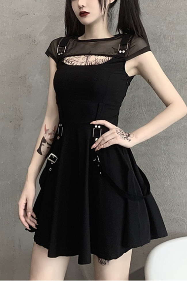 Gothic Black Dress Sexy Mesh Grunge Mini Dress