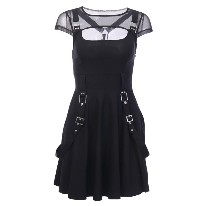 Gothic Black Dress Sexy Mesh Grunge Mini Dress