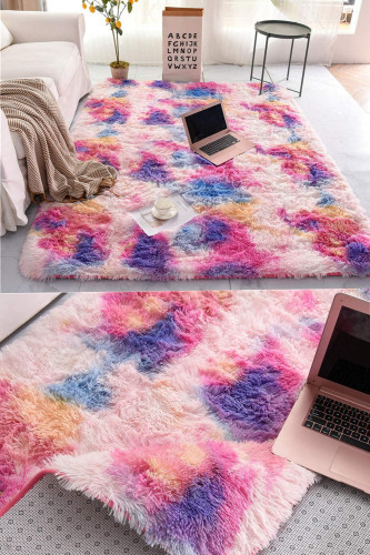 Rainbow carpet gradient tie-dye plush rug baby crawling mat