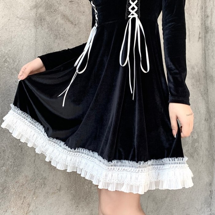 Black Long Sleeve Mini Dress Gothic Aesthetic Dresses