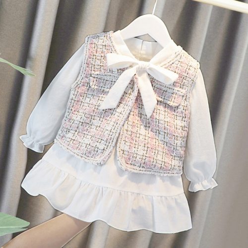 Baby Girls Plaid Lace Dress With Vest