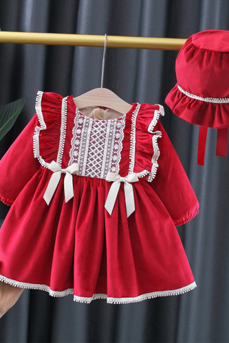 Baby Girls Plus Velvet Lace Pastoral Princess Dress