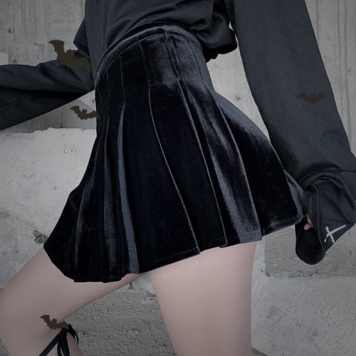 Velvet Skirt Gothic Punk Pleated Jk Skirt