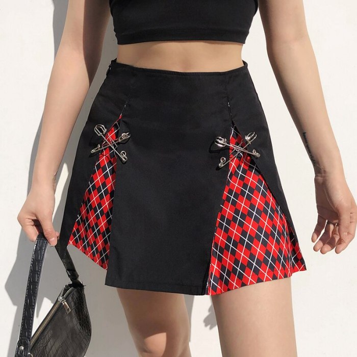 Printed Y2K Skirts High Waist Pleated Mini Skirts