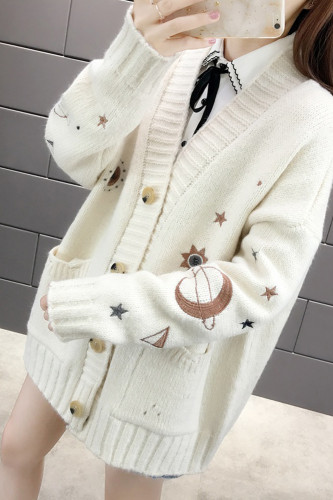 Harajuku Loose Sweater Embroidery Cardigan