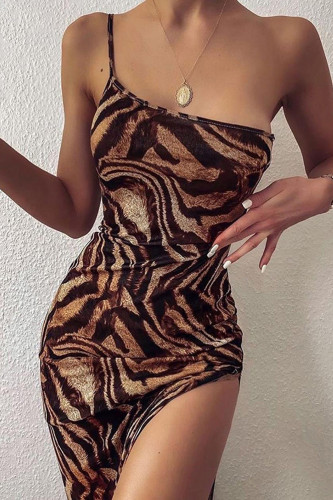 Leopard Print Bodycon Dress High Split Dress