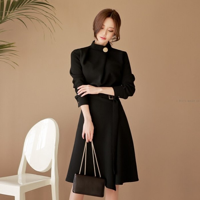 Women Slim Stand Neck Casual Sashes Button Dresses